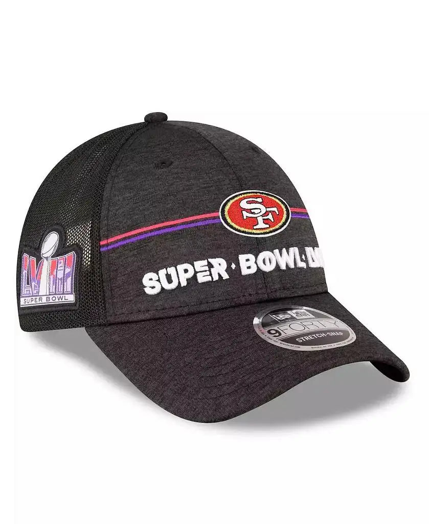 New Era | Men's Heather Black San Francisco 49ers Super Bowl LVIII 9FORTY Trucker Adjustable Hat New Era | Men's Heather Black San Francisco 49ers Super Bowl LVIII 9FORTY Trucker Adjustable Hat